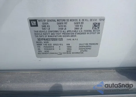 2013 Cadillac Srx Standard из США, поврежденный, VIN 3GYFNAE37DS561325